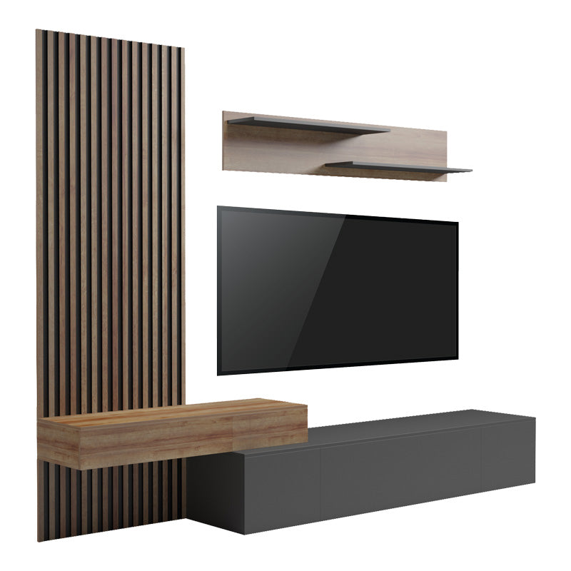 Litende living room set in anthracite-oak shade 249.4x42.2x199.5cm