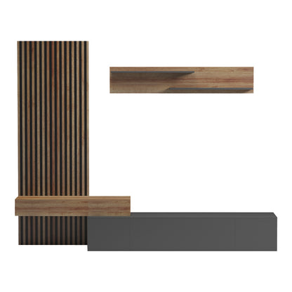 Litende living room set in anthracite-oak shade 249.4x42.2x199.5cm