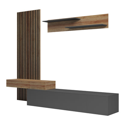 Litende living room set in anthracite-oak shade 249.4x42.2x199.5cm
