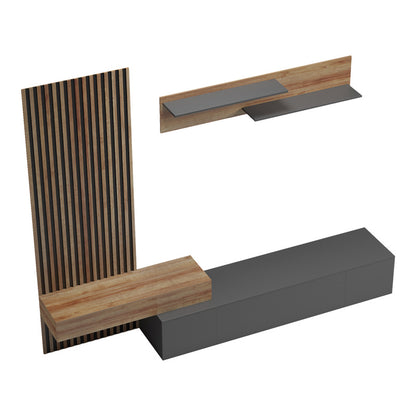Litende living room set in anthracite-oak shade 249.4x42.2x199.5cm
