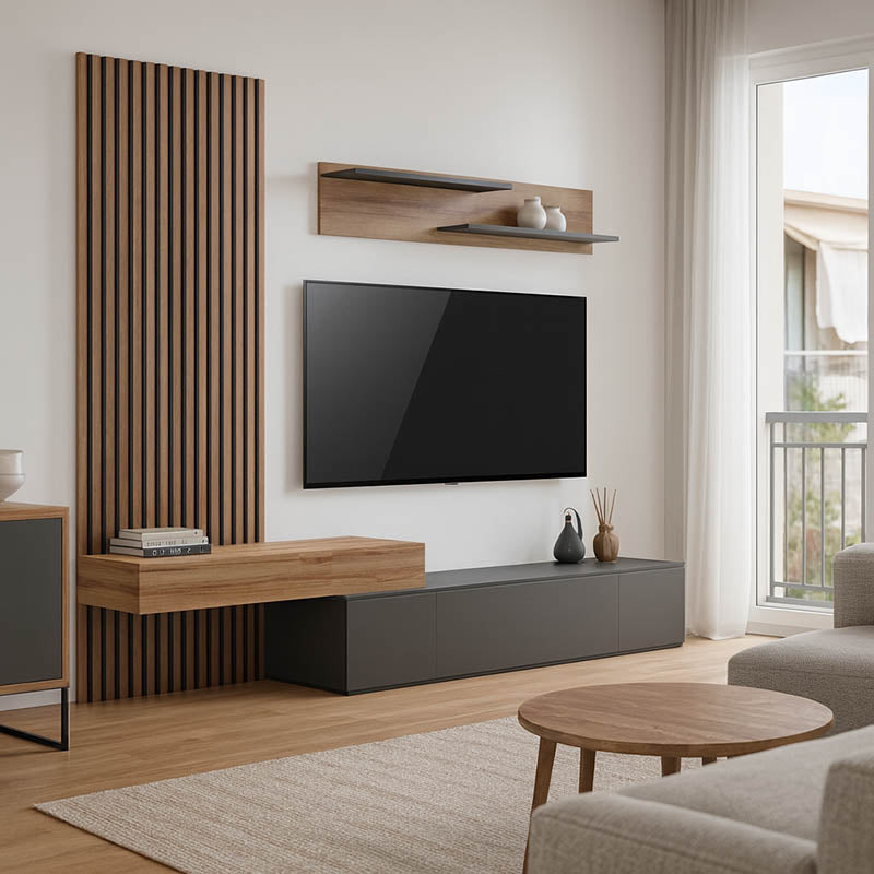 Litende living room set in anthracite-oak shade 249.4x42.2x199.5cm