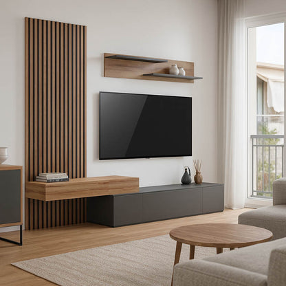 Litende living room set in anthracite-oak shade 249.4x42.2x199.5cm
