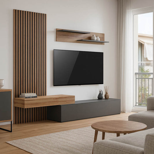 Litende living room set in anthracite-oak shade 249.4x42.2x199.5cm