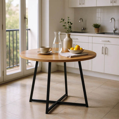 Sarah I table pakoworld in oak shade with black metal legs D100x76cm