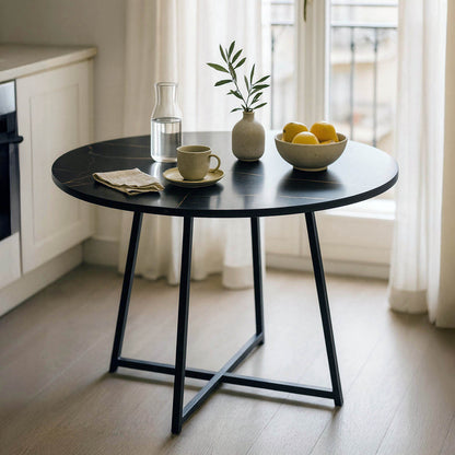 Sarah I table in black marble with black metal legs D100x76cm