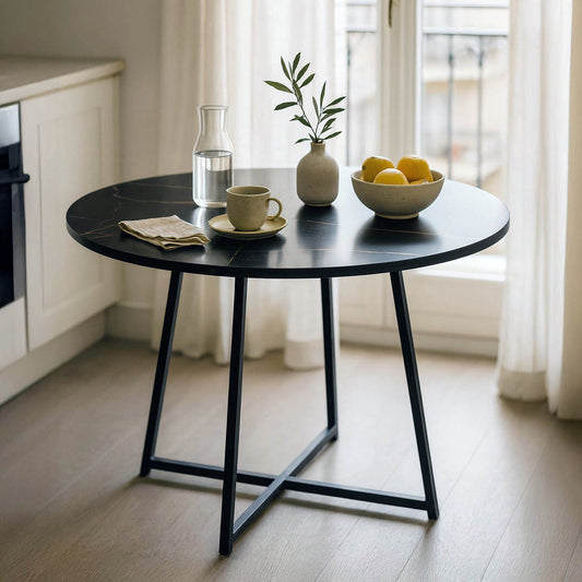 Sarah I table in black marble with black metal legs D100x76cm