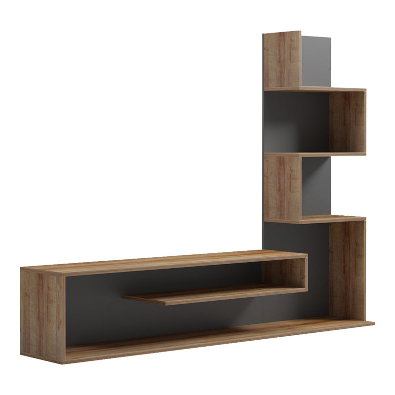 Cazenda tv unit with bookcase in oak and dark grey color 160x29x126cm