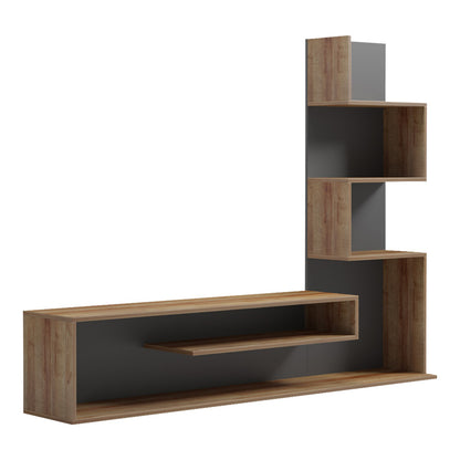 Cazenda tv unit with bookcase in oak and dark grey color 160x29x126cm