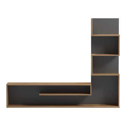 Cazenda tv unit with bookcase in oak and dark grey color 160x29x126cm