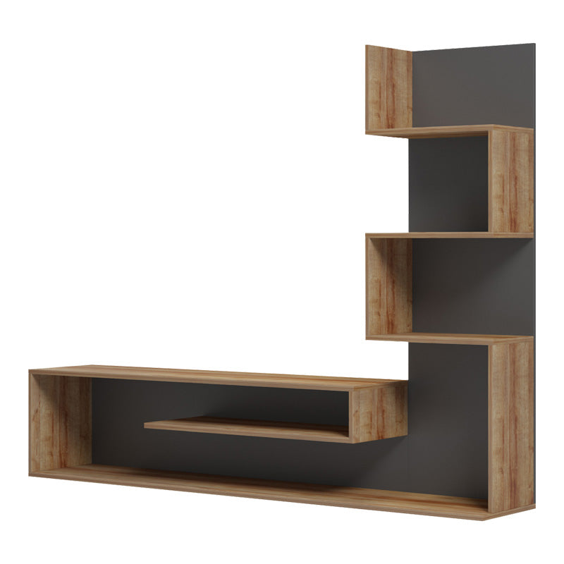 Cazenda tv unit with bookcase in oak and dark grey color 160x29x126cm