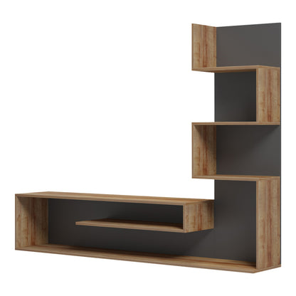 Cazenda tv unit with bookcase in oak and dark grey color 160x29x126cm