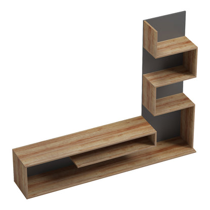 Cazenda tv unit with bookcase in oak and dark grey color 160x29x126cm