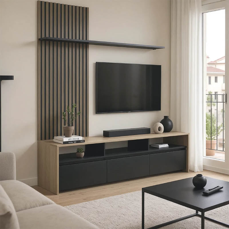 Delfina living room set in sonoma and black color 190x40x199.5cm