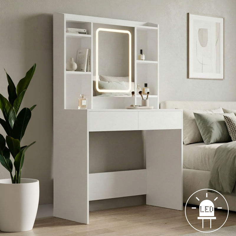 Dressing table Efilia with led in white color 90x40x145cm