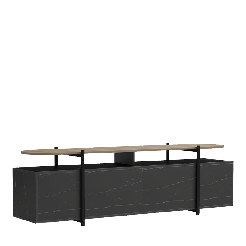 Medousa sonoma TV cabinet with black marble finish 160x35.5x50cm