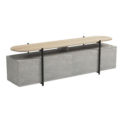 Medousa sonoma TV cabinet with grey-beige marble finish 160x35.5x50cm