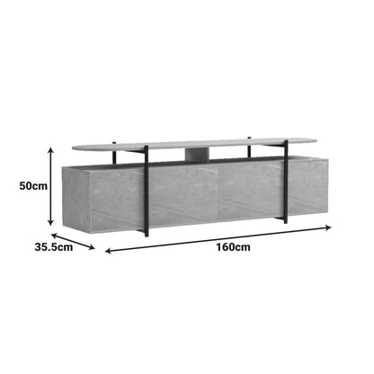 Medousa sonoma TV cabinet with grey-beige marble finish 160x35.5x50cm