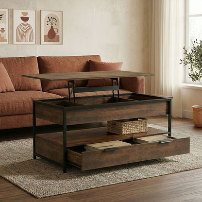 Coffee table Lumio brown rustic-black metal 100x50x48-63cm