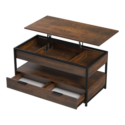 Coffee table Lumio brown rustic-black metal 100x50x48-63cm
