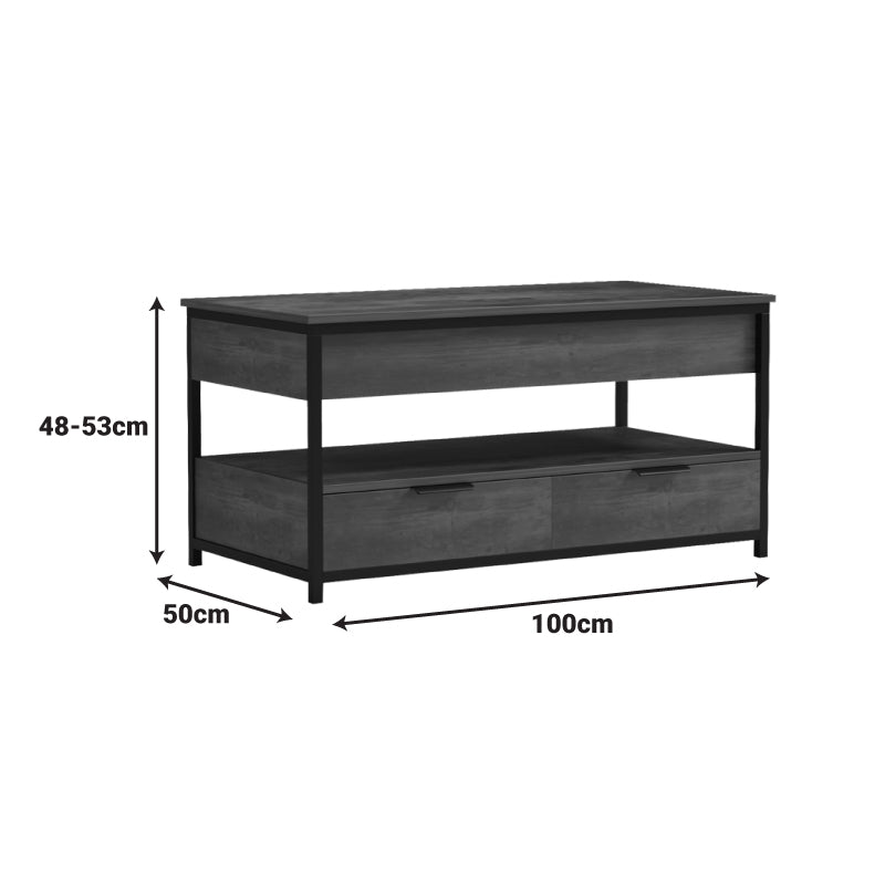 Coffee table Lumio brown rustic-black metal 100x50x48-63cm