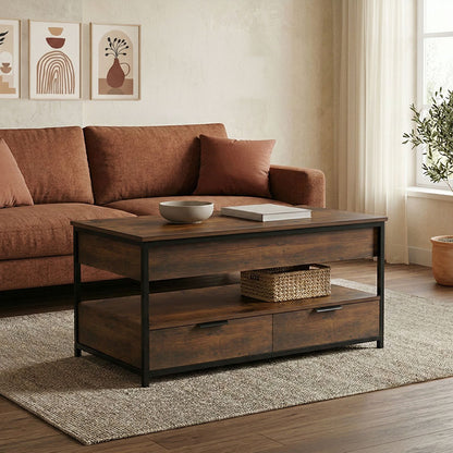 Coffee table Lumio brown rustic-black metal 100x50x48-63cm