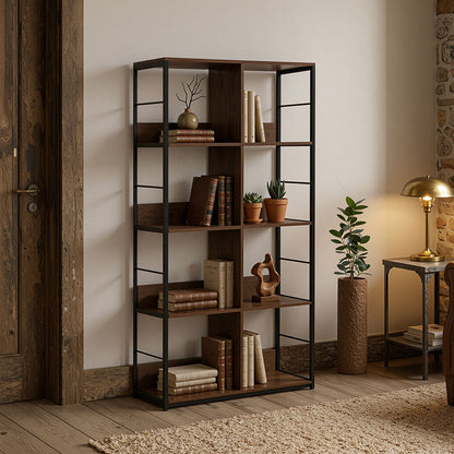 Bookcase-Shelf Bocklet rustic brown-black metal 80x33x149cm