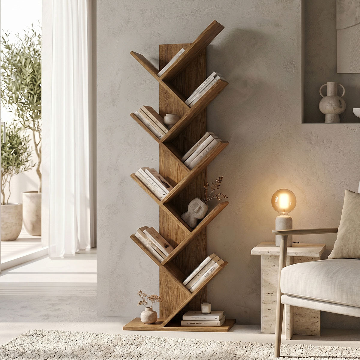Bookcase Fyllo walnut 50x25x141.5cm