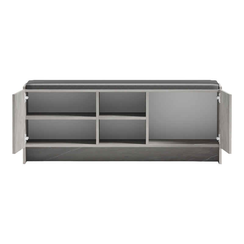 Entrance furniture stool-shoe rack 10 pairs gray beige marble effect-black 110x37x43cm