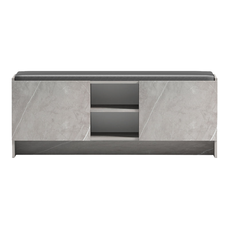 Entrance furniture stool-shoe rack 10 pairs gray beige marble effect-black 110x37x43cm