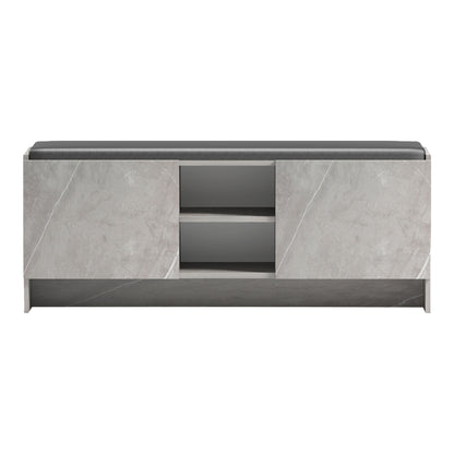 Entrance furniture stool-shoe rack 10 pairs gray beige marble effect-black 110x37x43cm