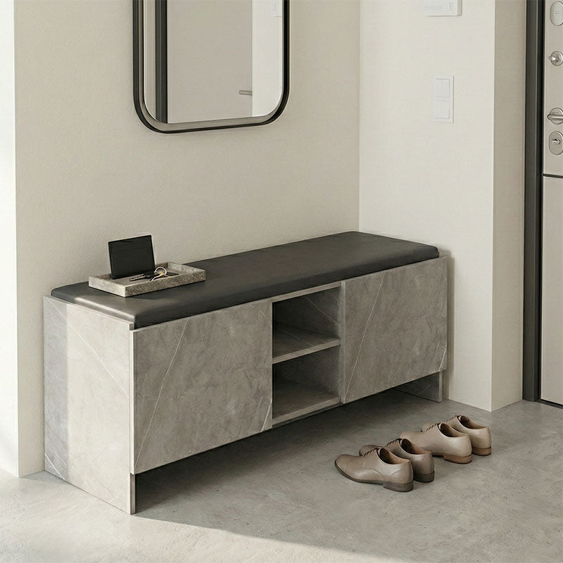 Entrance furniture stool-shoe rack 10 pairs gray beige marble effect-black 110x37x43cm