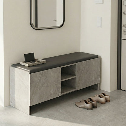 Entrance furniture stool-shoe rack 10 pairs gray beige marble effect-black 110x37x43cm