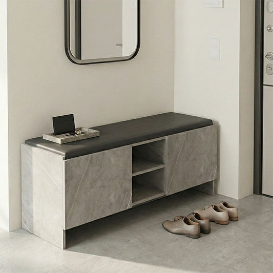 Entrance furniture stool-shoe rack 10 pairs gray beige marble effect-black 110x37x43cm