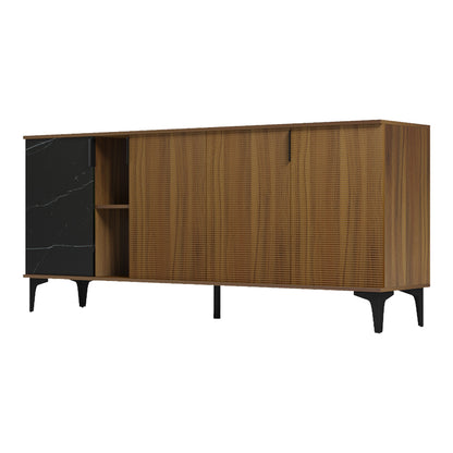 Riba buffet walnut-black marble look 180x40x78cm