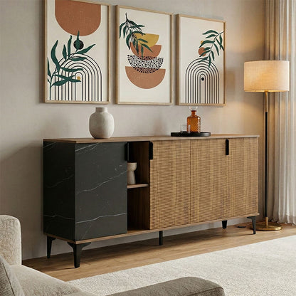 Riba buffet walnut-black marble look 180x40x78cm