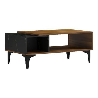 Riba coffee table walnut-black marble look 90x50x37cm