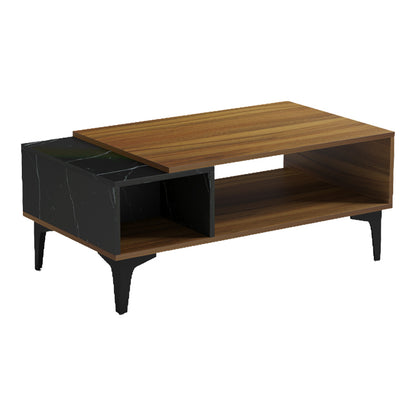 Riba coffee table walnut-black marble look 90x50x37cm