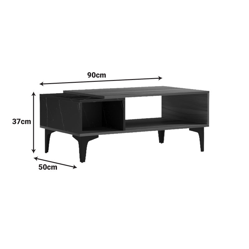 Riba coffee table walnut-black marble look 90x50x37cm