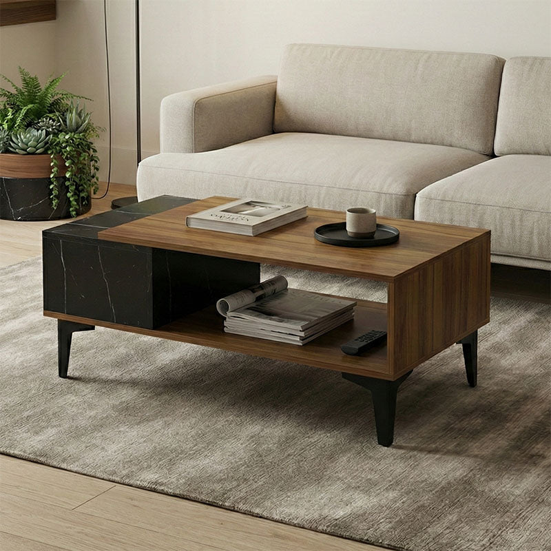 Riba coffee table walnut-black marble look 90x50x37cm