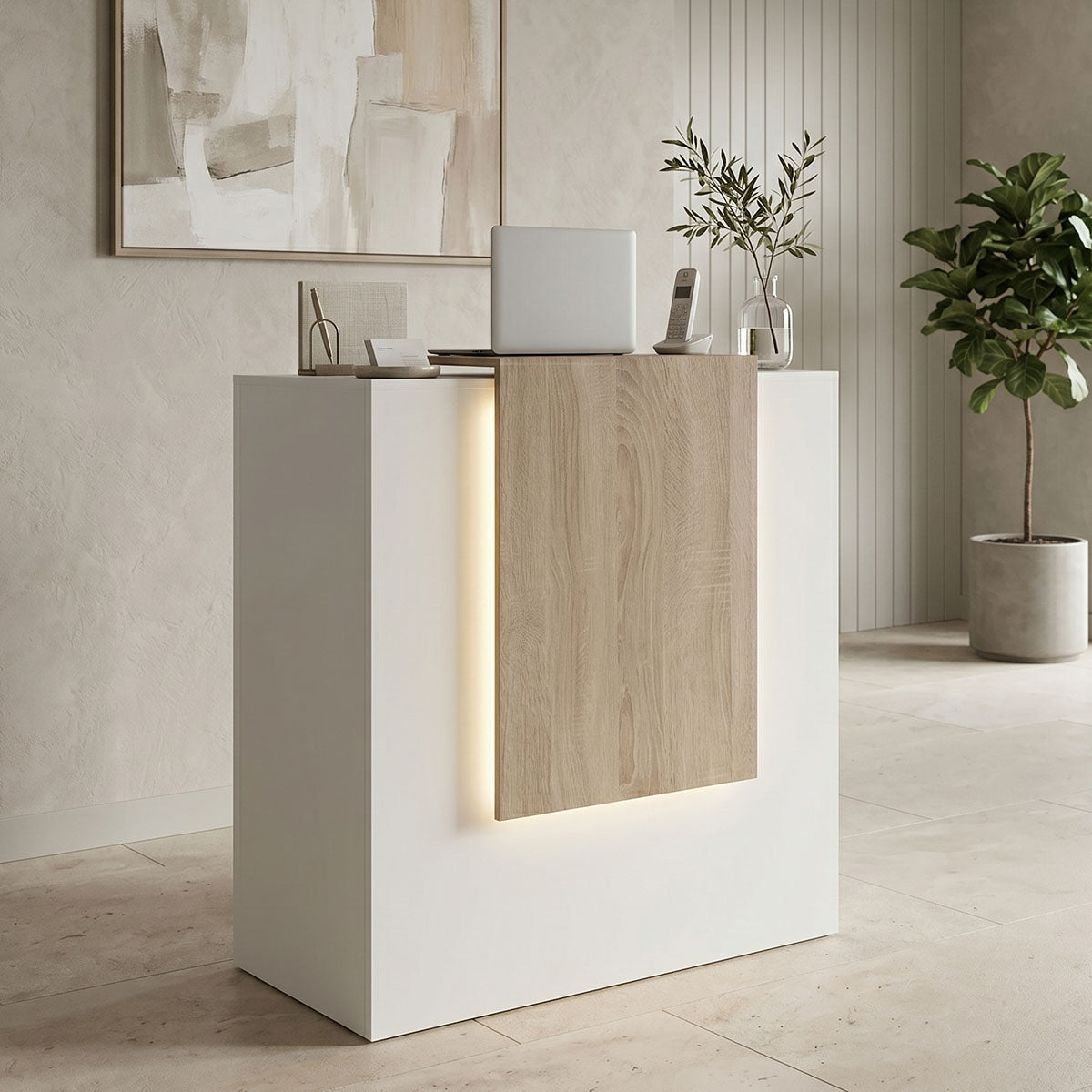 Reception desk Zowel with LED white - sonoma 90x40x110cm