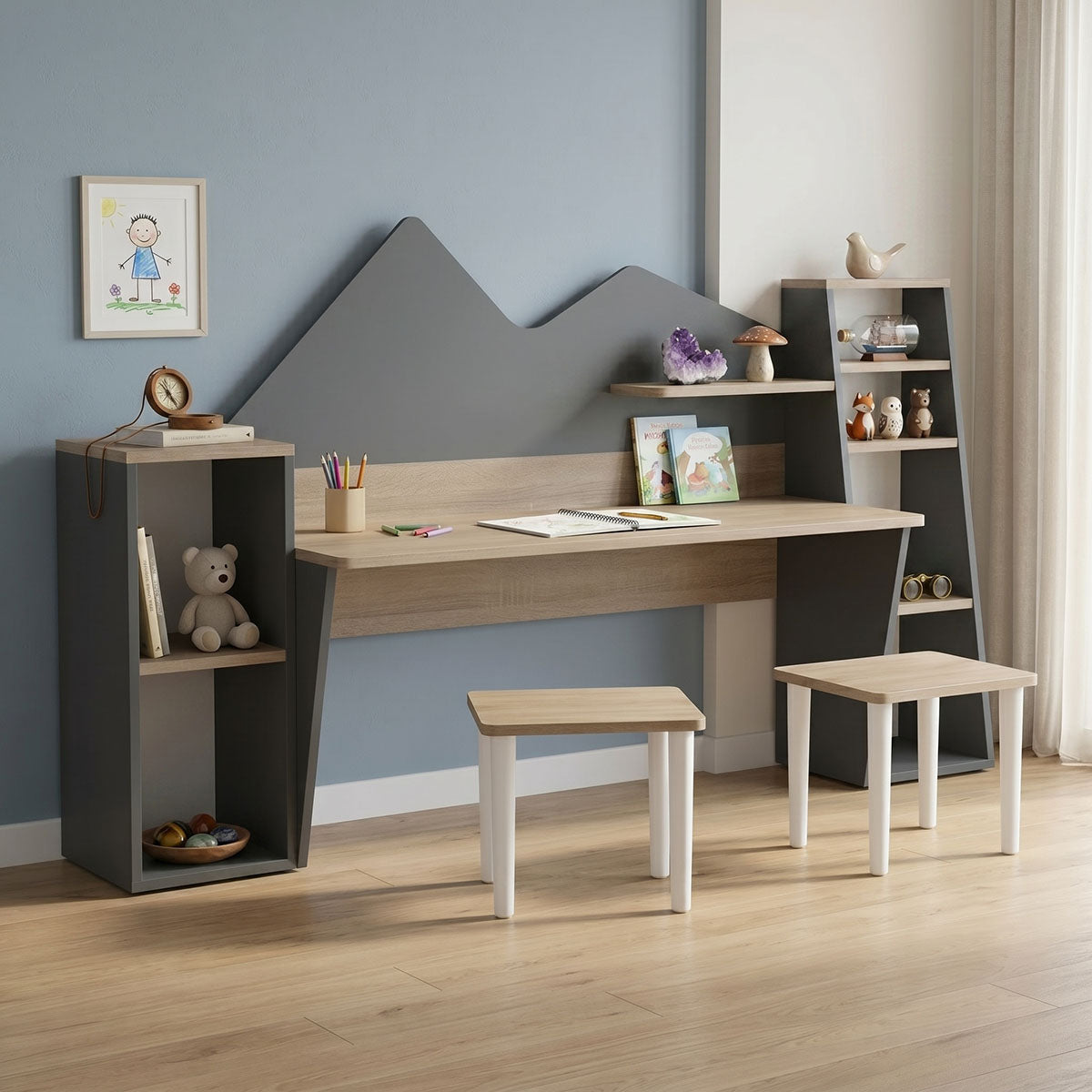 Children's desk with stool Dualto sonoma-anthracite 180x30x93.6cm
