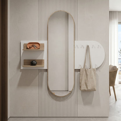 Entrance unit with coat rack and mirror Baunty sonoma-white 125x11x122cm