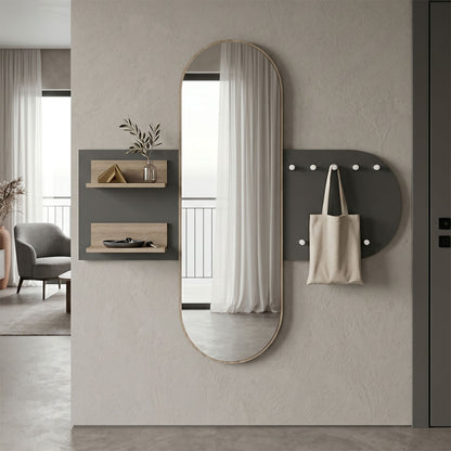 Entrance unit with coat rack and mirror Baunty sonoma-anthracite 125x11x122cm