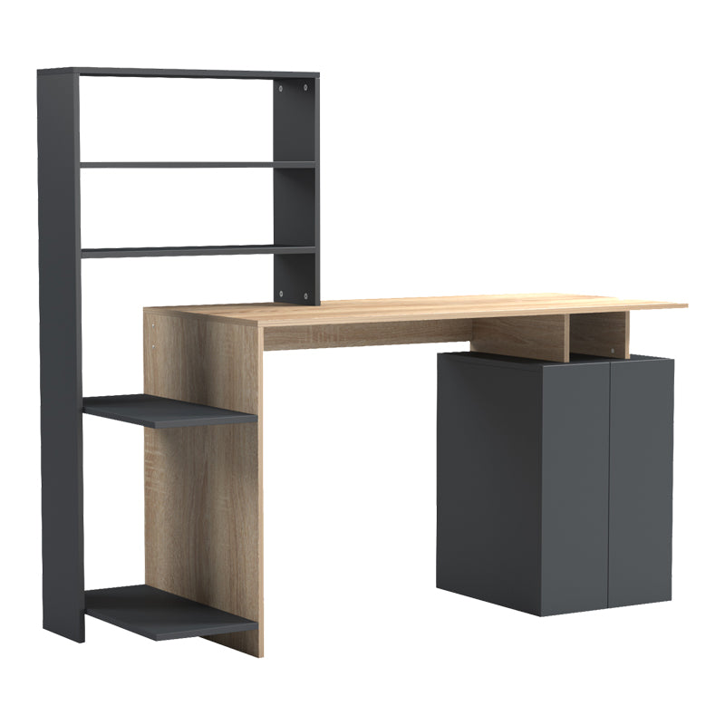 Office desk with a bookshelf and a cabinet Meza in sonoma-anthracite 146.3x55x128.8cm
