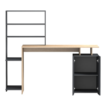 Office desk with a bookshelf and a cabinet Meza in sonoma-anthracite 146.3x55x128.8cm