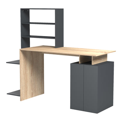 Office desk with a bookshelf and a cabinet Meza in sonoma-anthracite 146.3x55x128.8cm