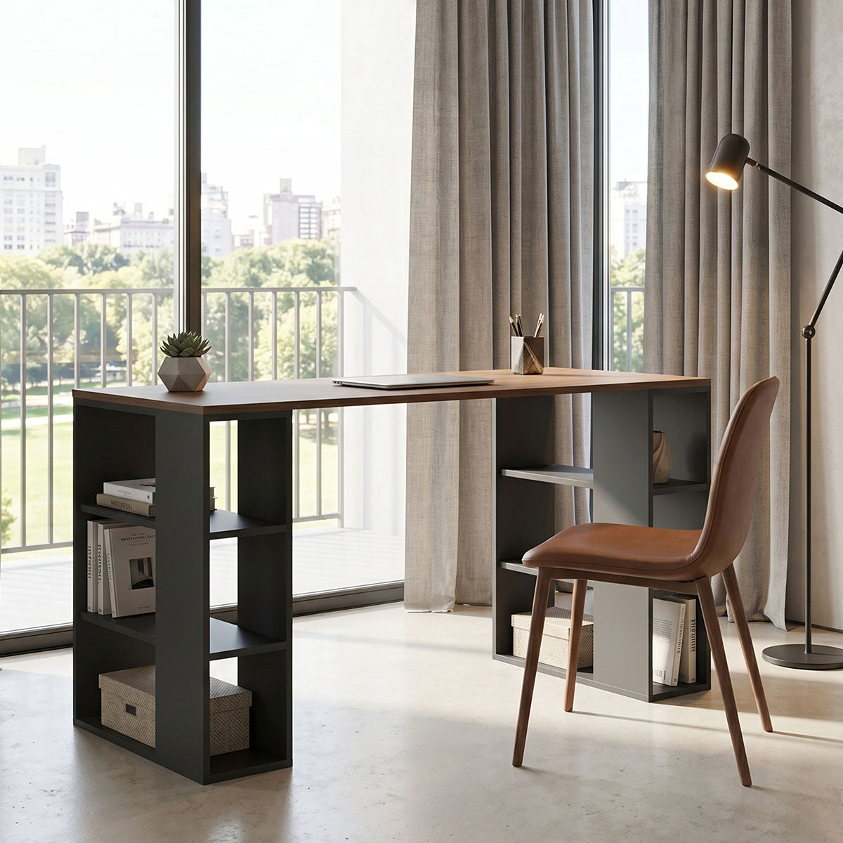 Office desk Praga anthracite-sonoma 140x60x75cm