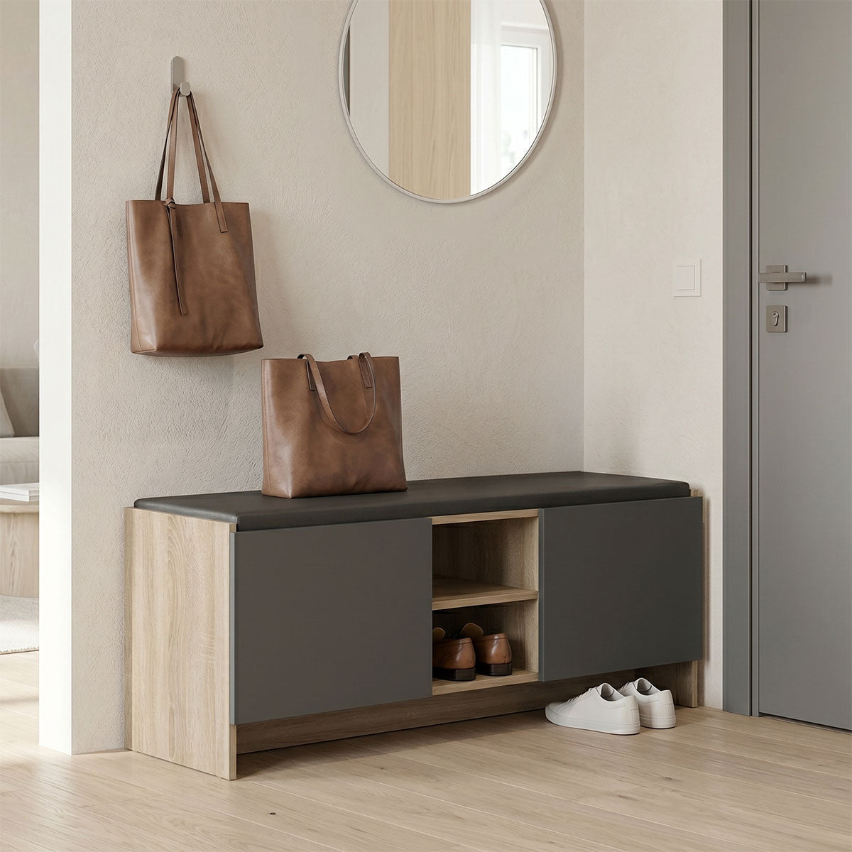 Entrance furniture stool-shoe rack Zulla 10 pairs sonoma-anthracite 110x37x43cm