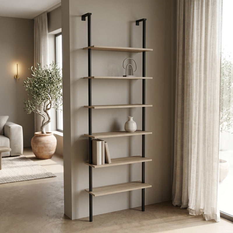 Wall bookcase Dimmo sonoma-black metal 60x20x180cm