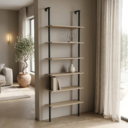 Wall bookcase Dimmo sonoma-black metal 60x20x180cm